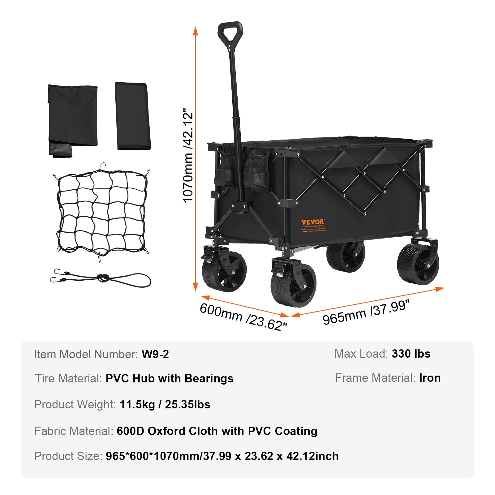 Collapsible Folding Wagon Cart — All-Terrain Beach & Camping Utility Wagon with Drink Holder & Storage Pockets