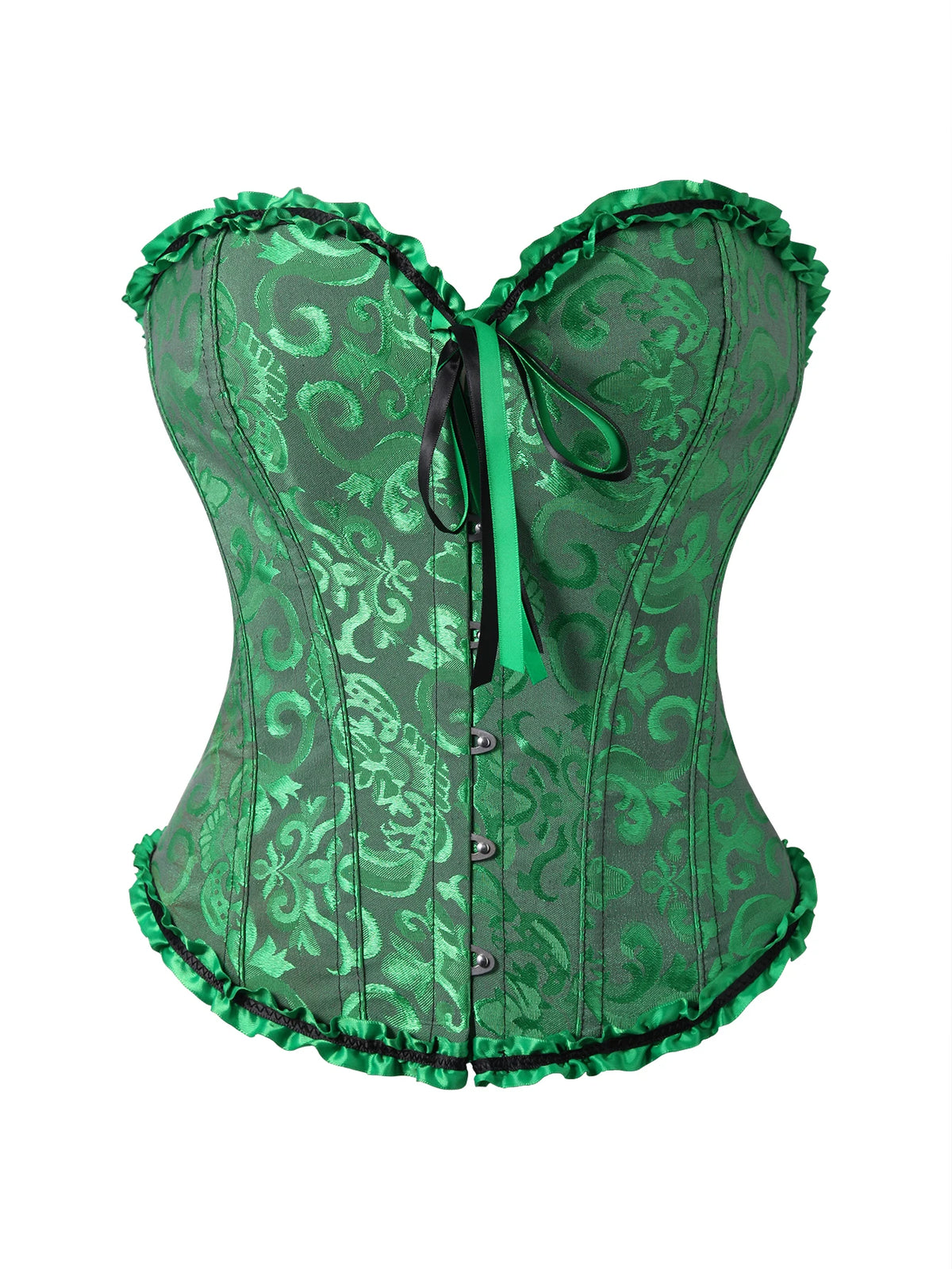 Women's Victorian Gothic Overbust Corset Bustier - Jacquard Brocade Front Busk Waist Cincher