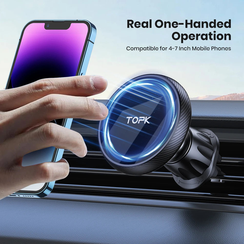 MagSafe Magnetic Car Phone Mount – Powerful 20-Magnet Grip, Adjustable Metal Hook Air Vent Mount, One-Hand Operation, Universal