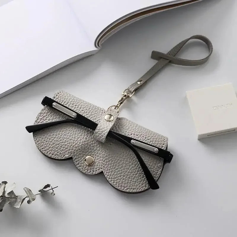 Litchi Embossed PU Leather Sunglasses Case with Hanging Strap Portable Eyewear Pouch for Sunglasses and Reading Glasses