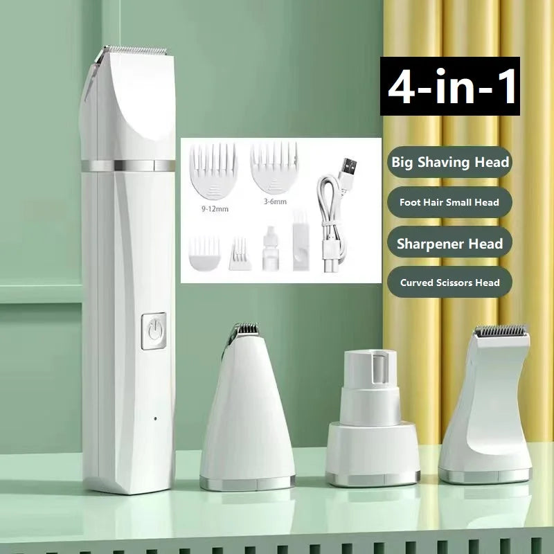 4-in-1 Waterproof Rechargeable Pet Grooming Kit — Cordless Dog & Cat Clippers with Nail Grinder & Detail Trimmer