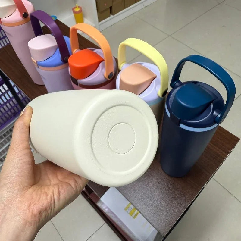30oz (900ml) Macaron Color Insulated Water Bottle - 304 Stainless Steel Vacuum Flask with Handle, Leak-Proof Travel Thermos
