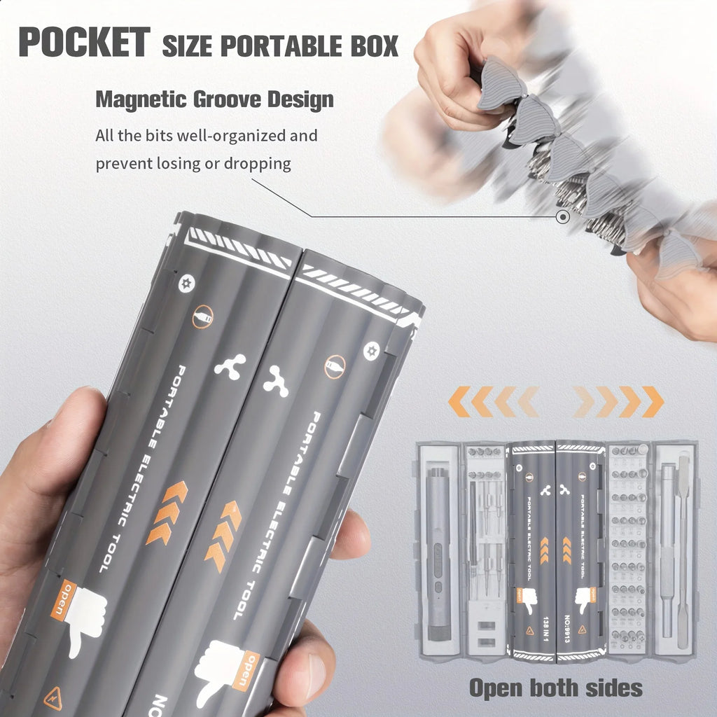 138-in-1 Mini Electric Screwdriver Set – Precision Magnetic Bits, Portable Rechargeable Alloy Kit for PC iPhone DIY Repairs