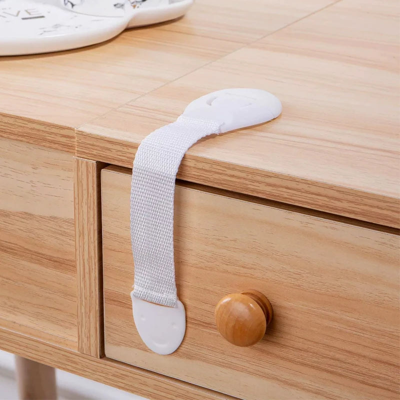 Baby Safety Drawer & Cabinet Locks — 10 or 20 Pack Adjustable Webbing Strap Latches for Childproofing
