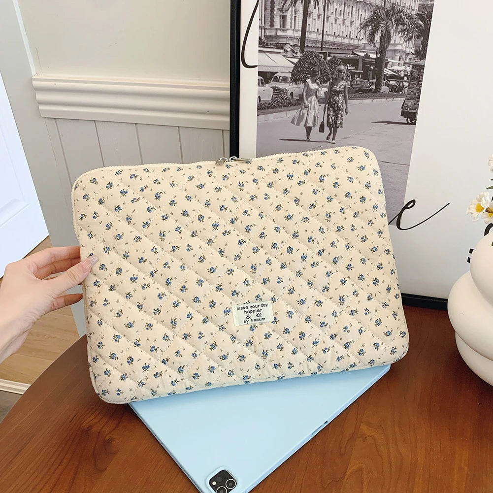 Flower Print Quilted Laptop Sleeve — 11–15 Inch, Padded