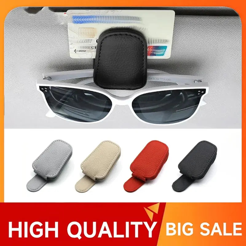 Universal Magnetic Car Sun Visor Sunglasses Holder – PU Leather Eyeglass Clip