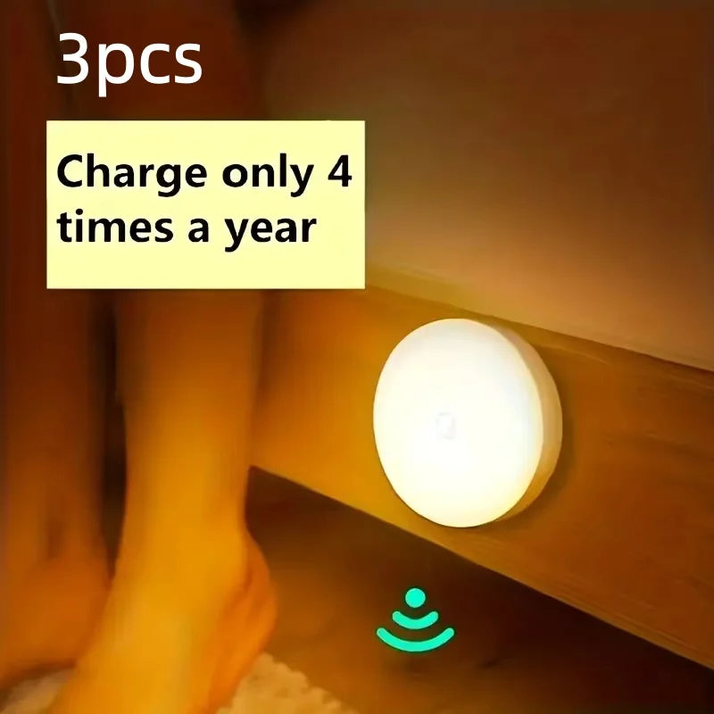 3-Pack Motion Sensor Night Lights - Wireless Rechargeable LED Detector Lamps for Bedroom, Staircase, Closet & Hallway