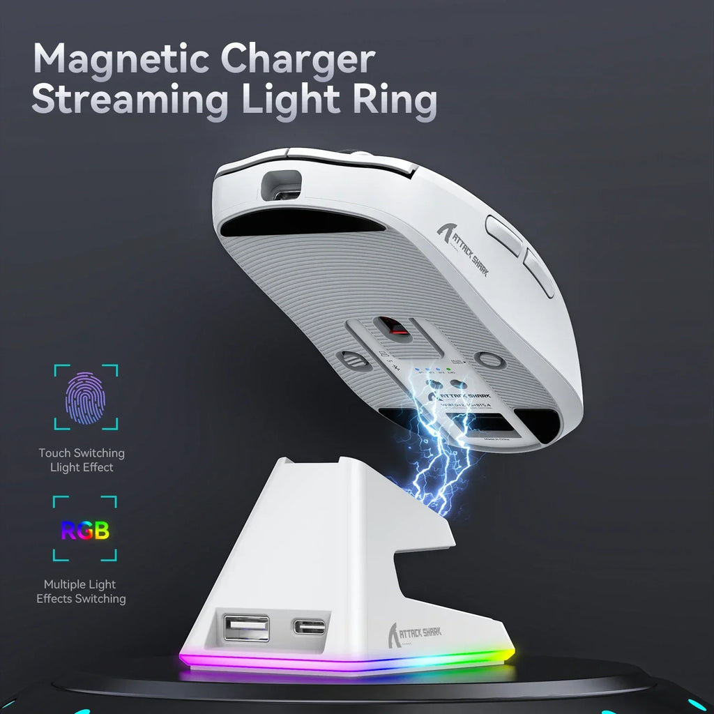 Lightweight Wireless Gaming Mouse 55g – Up to 26,000 DPI RGB Backlight, Charging Dock, 3-Mode Wired/2.4G/BT5.2 for Laptop & Desktop