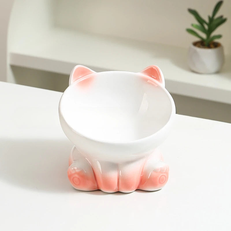 Gradient Ceramic Cat Bowl — Tall Slanted Feeding & Water Dish, 13 x 10.8 cm (5.1 x 4.3 in)