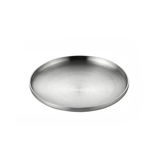 304 Stainless Steel Double-Walled Insulated Round Plate for Dinner, Snacks & Fruit