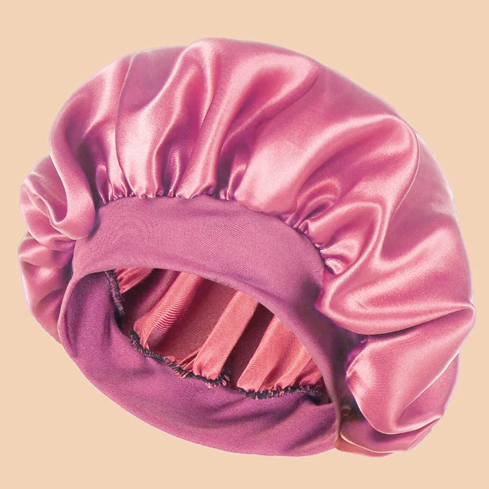 Satin Wide-Brim Shower Cap Sleep Bonnet - Single - 16 Colors