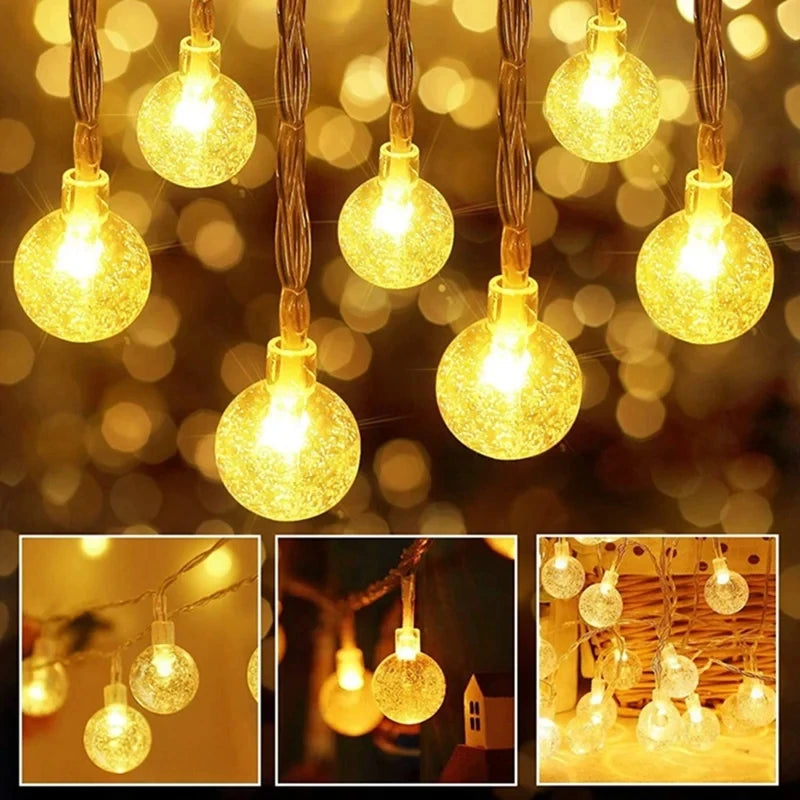 Battery Operated LED Crystal Ball String Lights – 10/20/40/80 LED, 1–10 m (3–33 ft) Fairy Garland for Holiday, Christmas & Home Decor