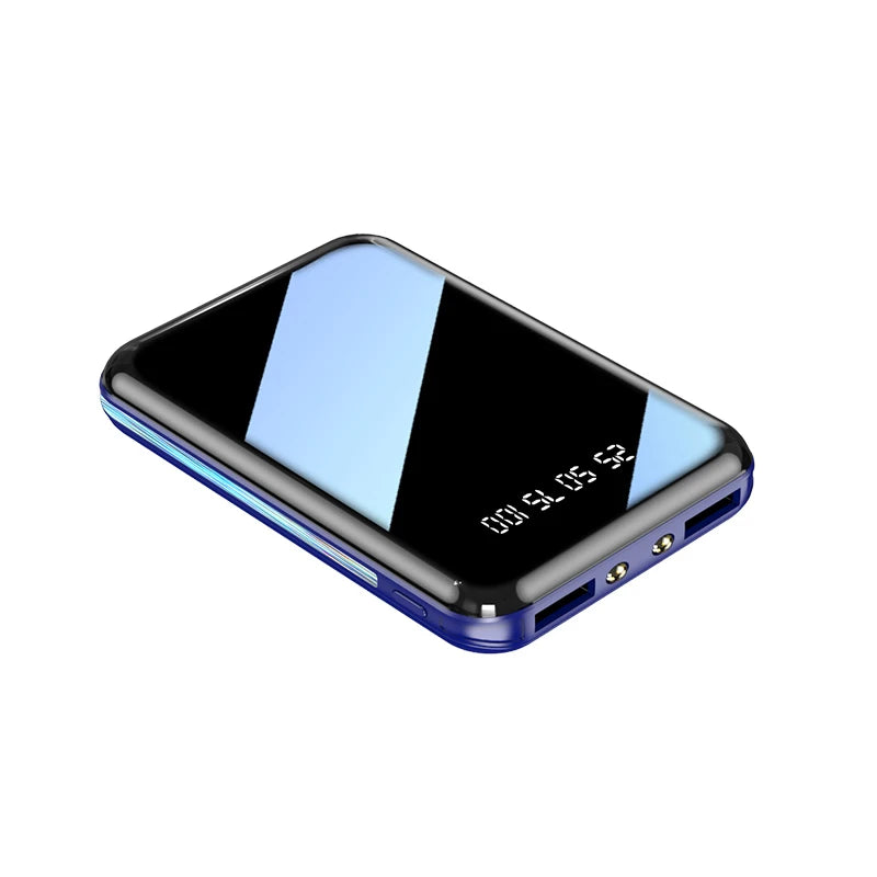 20000mAh Portable Power Bank with LED Mirror Screen, Built-In Cables & Dual USB — External Charger for Smartphones