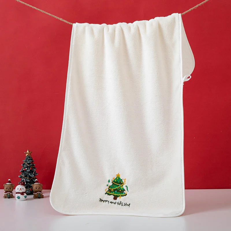 Christmas Coral Fleece Embroidered Hand & Face Towel 35 x 75 cm (13.8 x 29.5 in) Super Plush Absorbent Holiday Gift