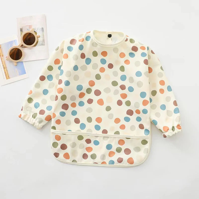 Waterproof Long Sleeve Baby Feeding Bib with Pocket — Toddler Art Smock & Burp Cloth, Unisex (1-3 Years)