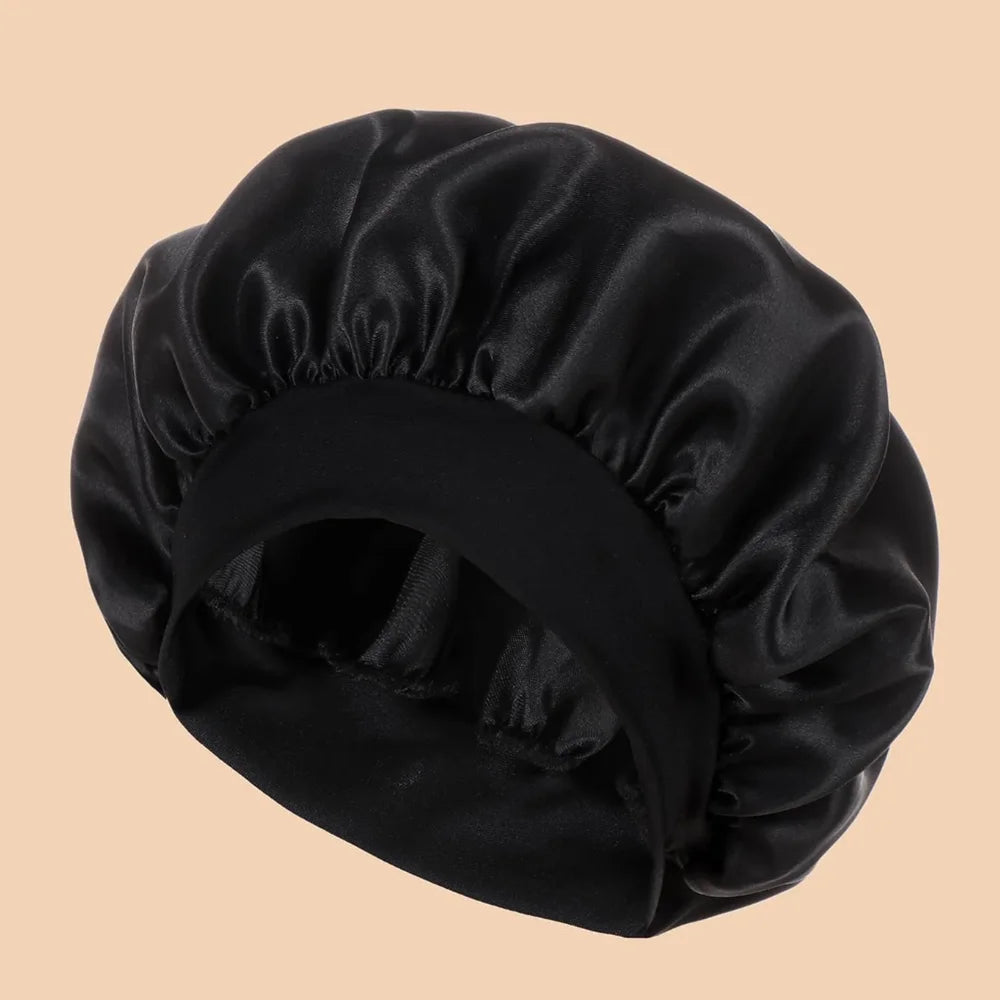 Satin Wide-Brim Shower Cap Sleep Bonnet - Single - 16 Colors