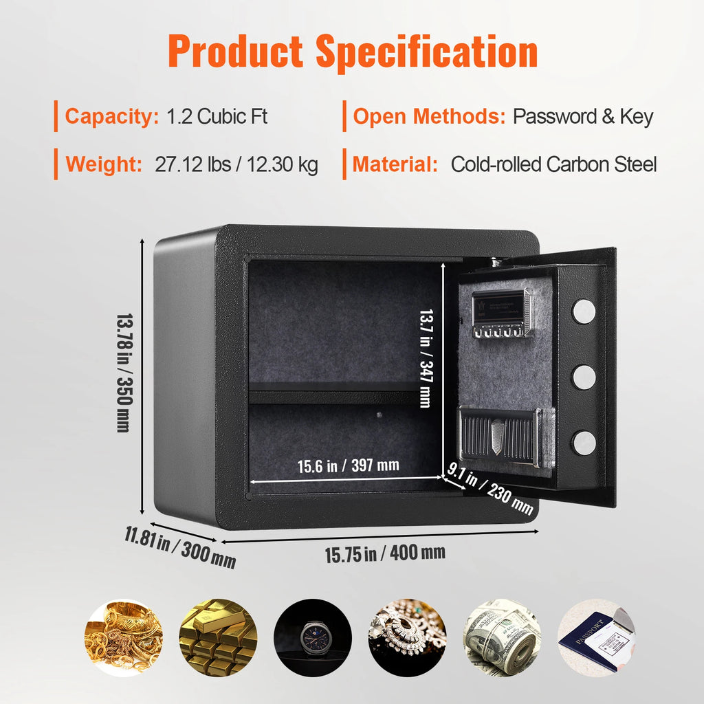 Electronic Digital Home Safe 1.2 cu ft (34 L) - Keypad Lock with Override Keys for Jewelry, Cash & Documents
