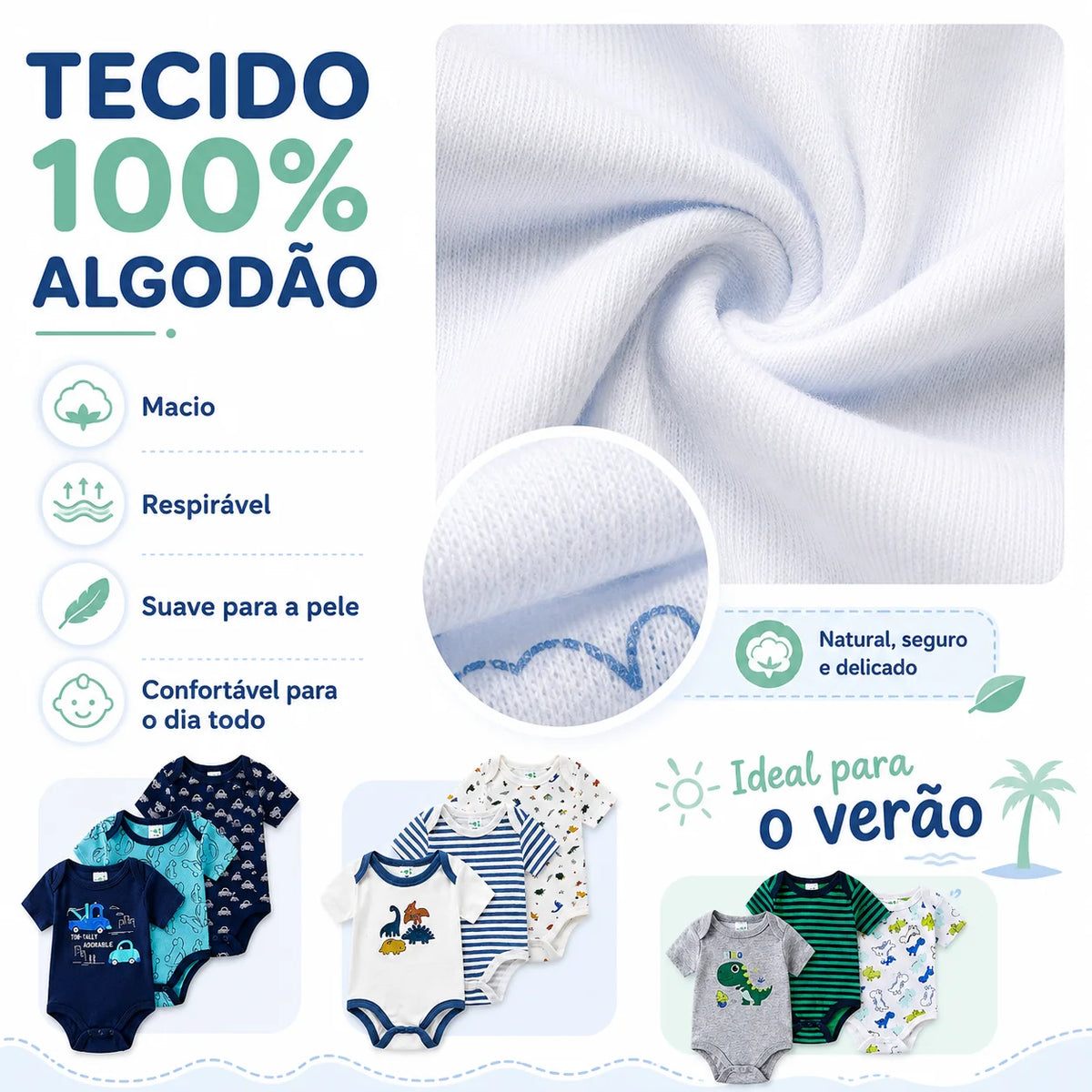 Baby Boy 3-Pack Short Sleeve 100% Cotton Bodysuits, Soft Onesies 3-12 Months