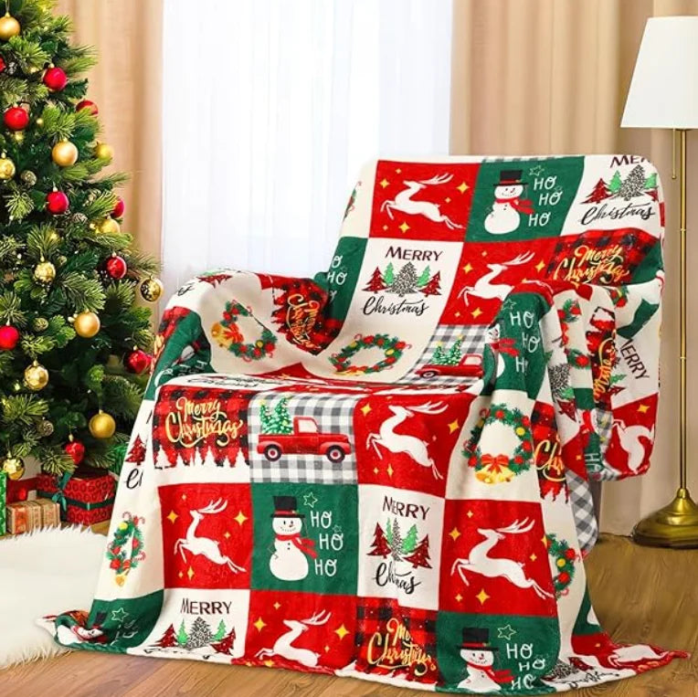 Christmas Sherpa Throw Blanket, Soft Fleece Holiday Throw for Sofa and Bed — Cozy Gift for Women