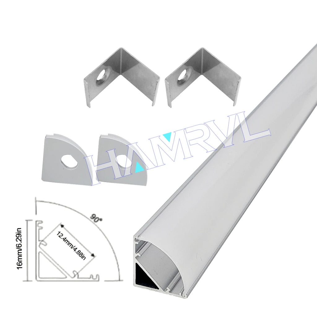 0.5m LED Aluminum Channel Kit 16x16mm - U/V/Y/W Profiles, Black or Silver, 2–30 Pack