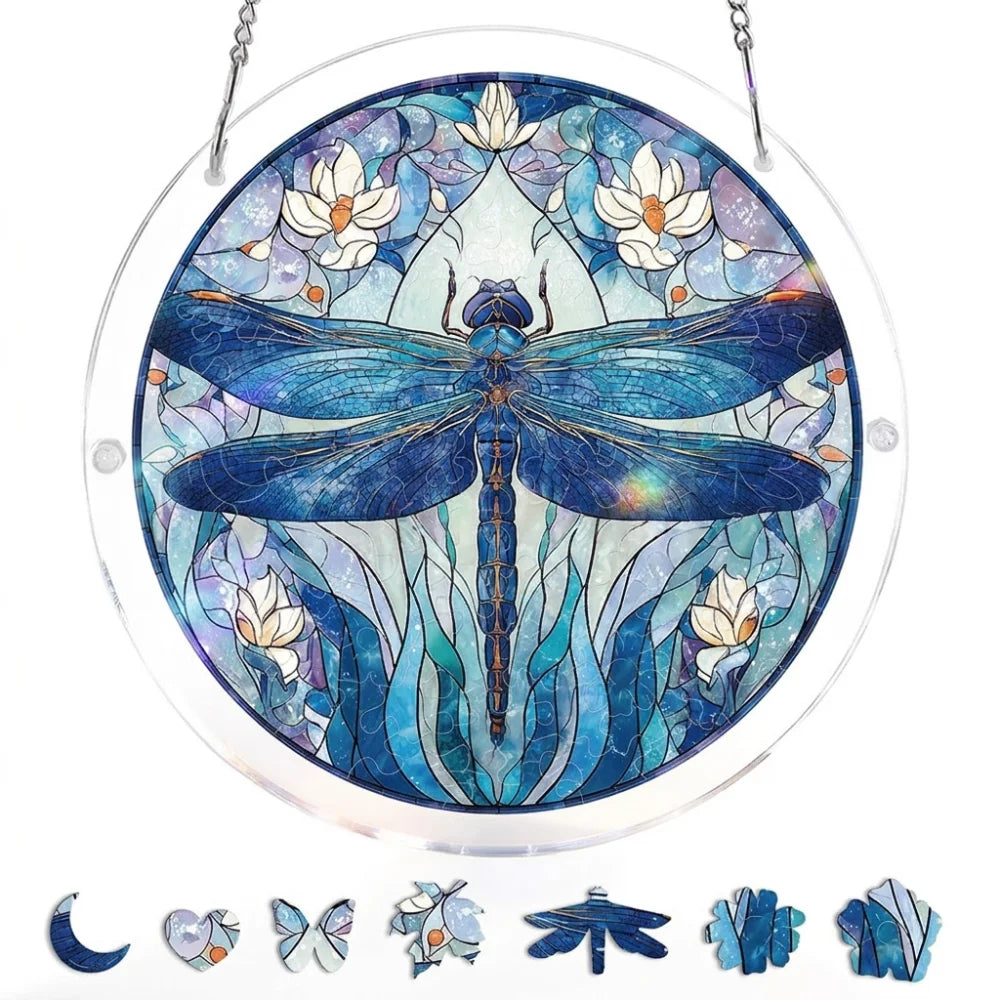 83-Piece 7.4in (18.8cm) Round Acrylic Puzzle Sun Catcher - UV-Printed Window Hanging with Metal Chain