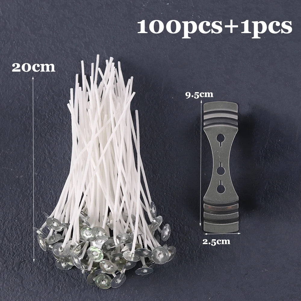 Pre-Waxed Cotton-Core Candle Wicks with Metal Sustainer Tabs, 100-Pack, 1.0–7.9 in (2.6–20 cm) for DIY Candle Making