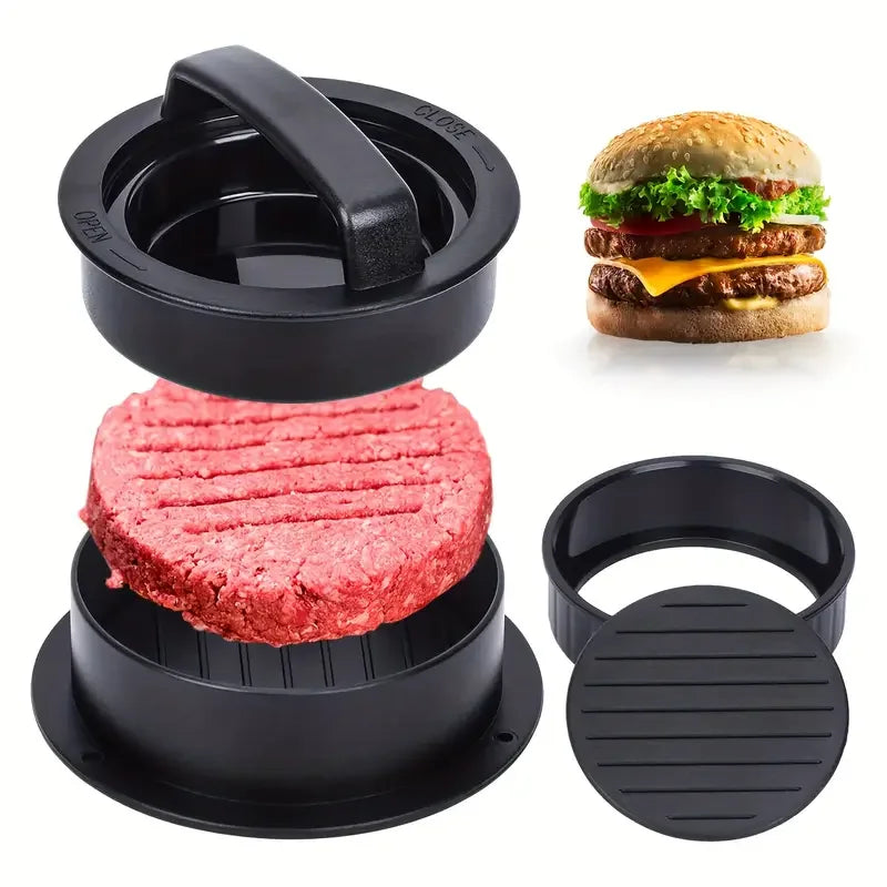3-in-1 Burger Press Mold & Patty Maker – Nonstick Stuffed Hamburger Press for Beef, Chicken, Turkey & Veggie Patties