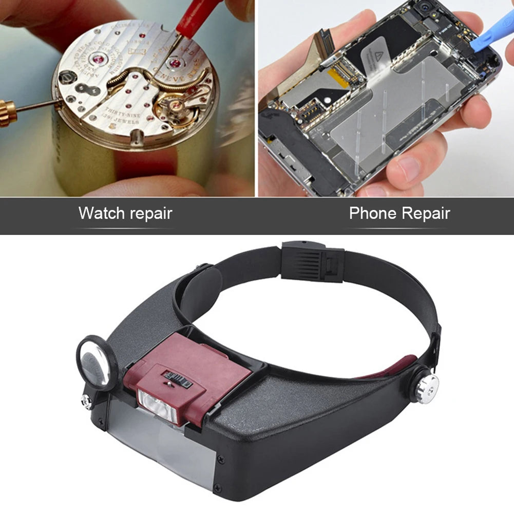 LED Headband Magnifying Glasses with Adjustable LED Light 10X Illuminated Loupe for Jewelry, Watch Repair & Reading