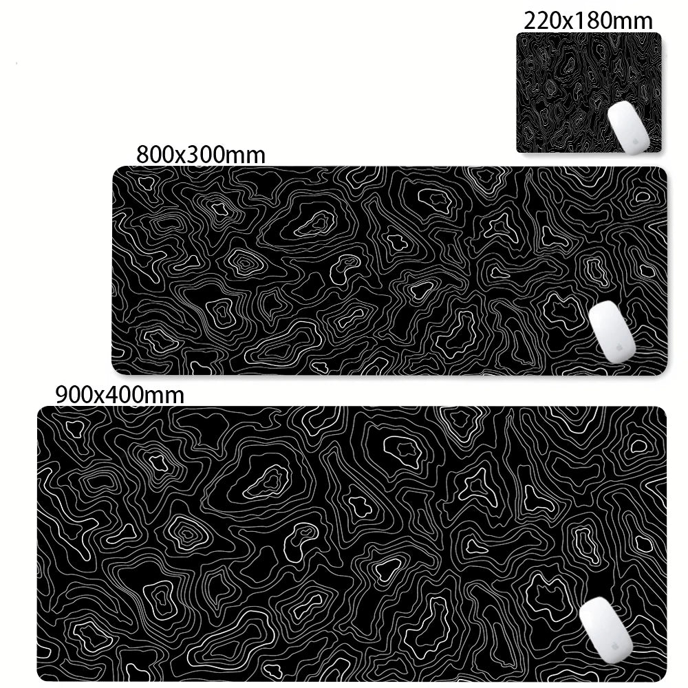 XXL Black & White Abstract Desk Mat - Liquid Strata Gaming Mouse Pad, Large Non-Slip Locking-Edge Deskmat
