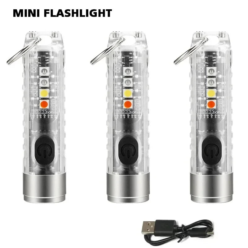 Mini Keychain Flashlight USB-C Fast Charge IP65 Waterproof Magnetic 400LM Rechargeable LED Torch for Camping & Emergency