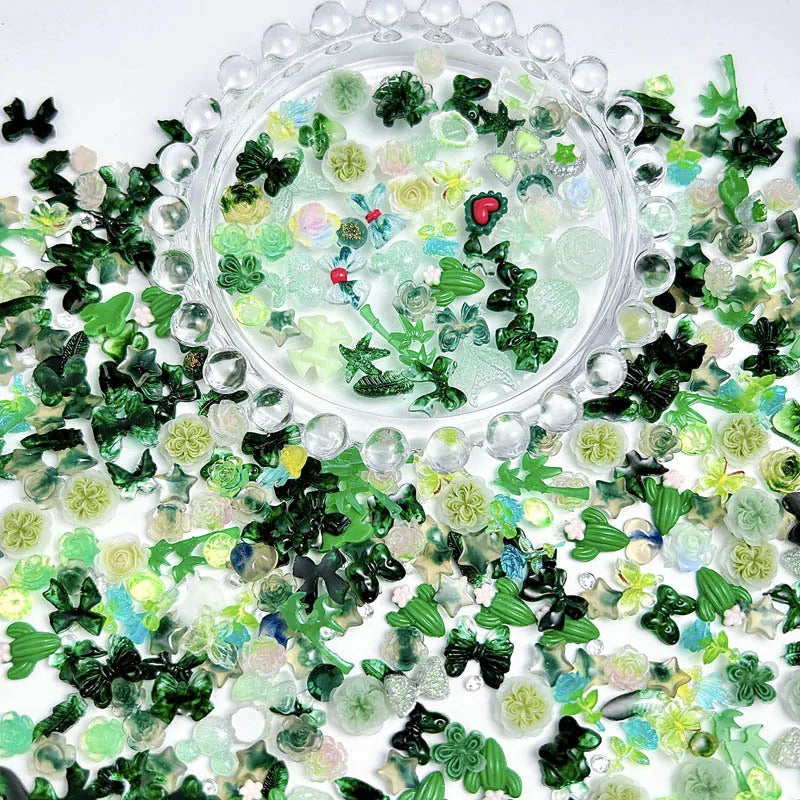 100-Pack Cute Cartoon 3D Resin Nail Charms Flower, Bow & Fruit Nail Art Decorations for Manicure & DIY Phone Case