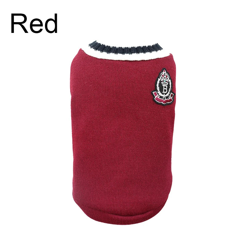 V-Neck Pet Sweater Winter Warm Puppy Vest Knitwear for Small & Medium Dogs & Cats Preppy College Style