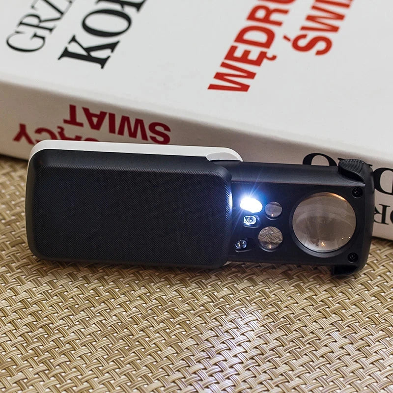 Slide-Out Jewelry Loupe Magnifier 30X 60X 90X LED with UV Light for Diamonds Coins Stamps