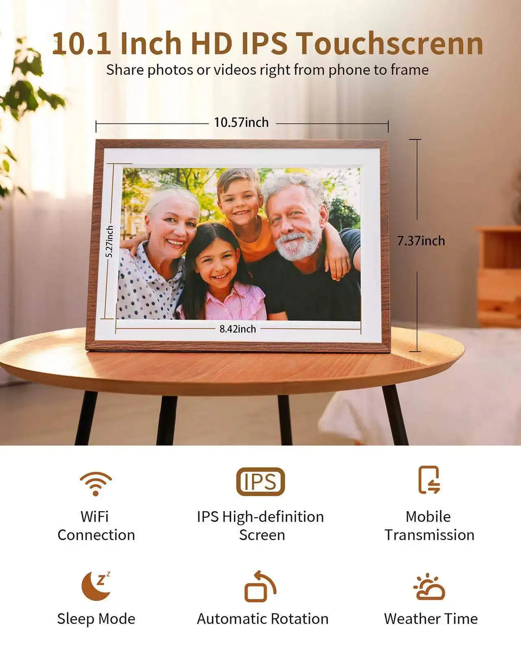10.1-inch (25.6 cm) WiFi Digital Photo Frame 1280x800 IPS HD Touchscreen 32GB Cloud Smart Picture Frame - Wall Mountable