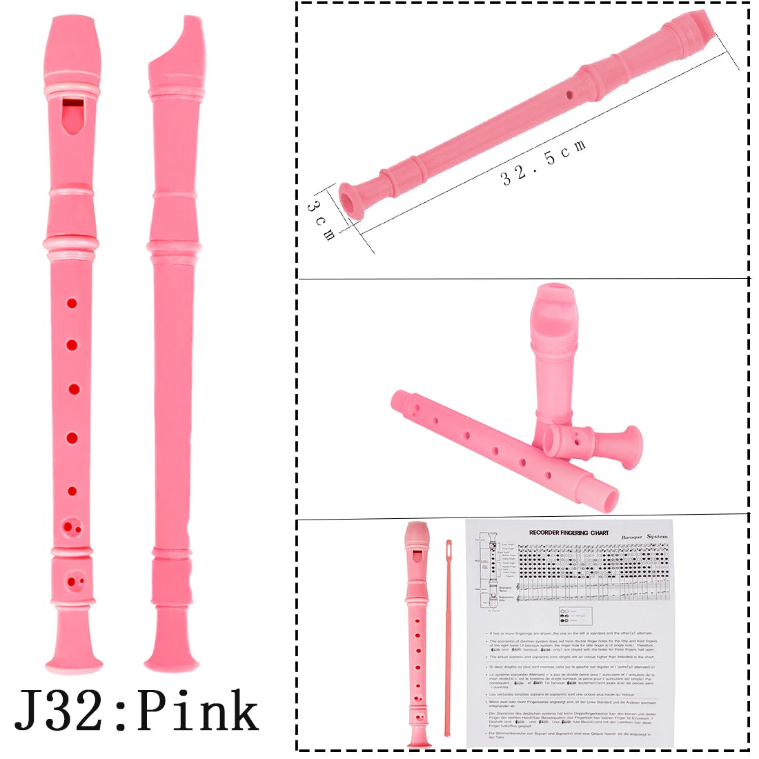 8-Hole ABS Recorder Long Flute for Kids & Beginners, Colorful Woodwind Instrument with Cleaning Rod (12.8 in / 32.5 cm)