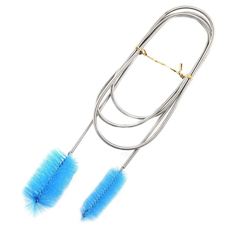 Flexible Aquarium Hose & Air Tube Cleaner — Stainless Steel Double-Head Brush with Nylon Bristles, 90 cm (35.4 in) or 155 cm (61 in)