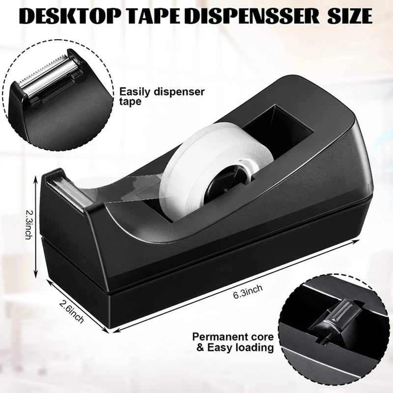 Black Nano-Coated Desktop Tape Dispenser – Compact Weighted Tape Holder for Small-Core Rolls