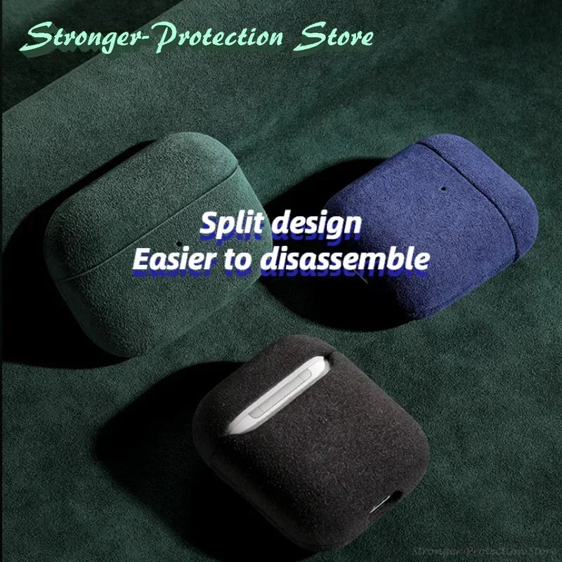 Italian Suede Leather Case for Wireless Earbud Charging Case – Luxury Suede Protective Cover with Wireless Charging Support