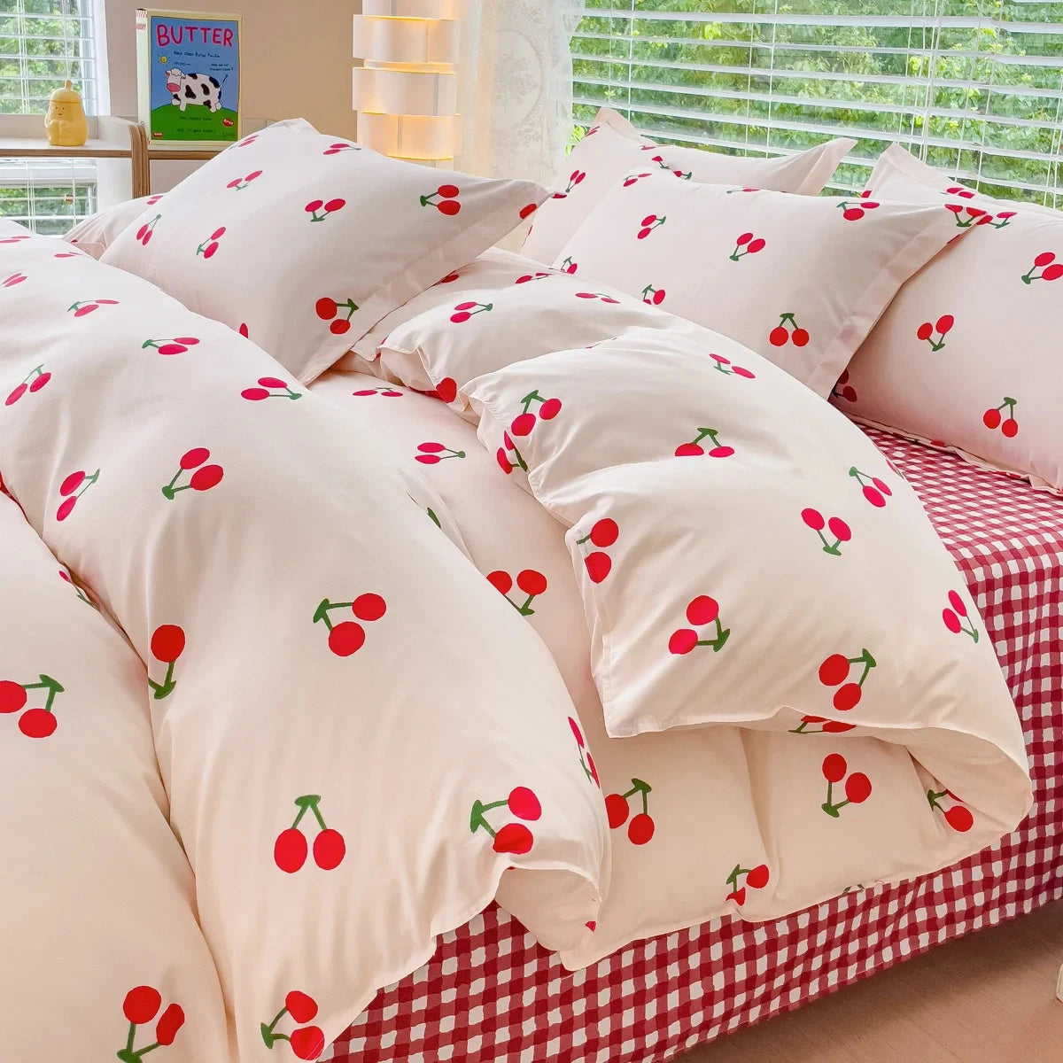 Pink Floral Brushed Microfiber Bedding Set Duvet Cover, Flat Sheet & Pillowcases (Twin/Full/Queen/King)