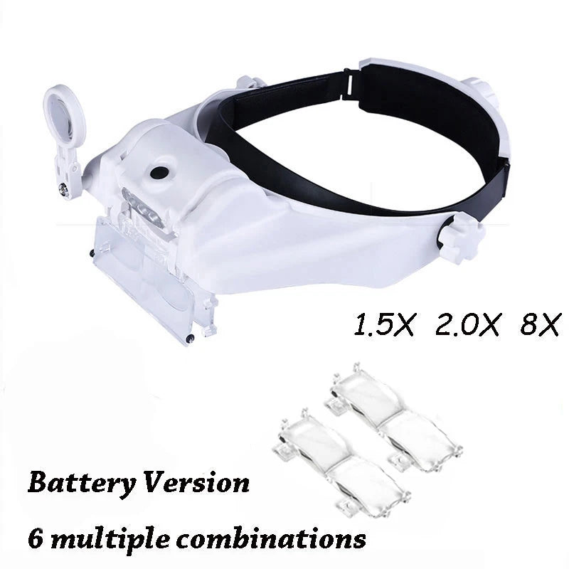 Rechargeable LED Headband Magnifier with Interchangeable Lenses – Adjustable Hands-Free Loupe for Soldering, Jewelry & Crafting