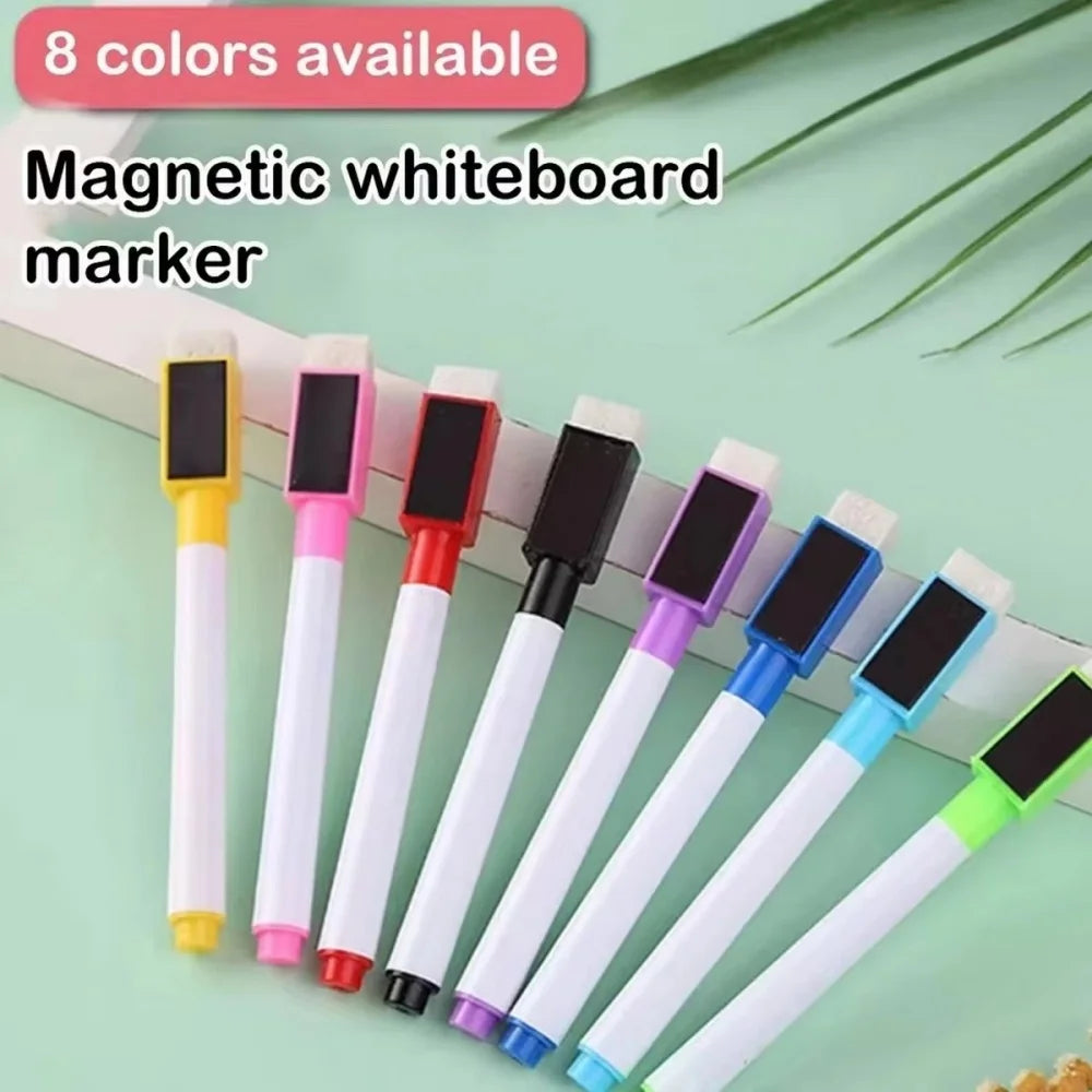 8-Pack Erasable Whiteboard Markers with Eraser – Kid-Safe Dry Erase Pens for Kids, Home & School
