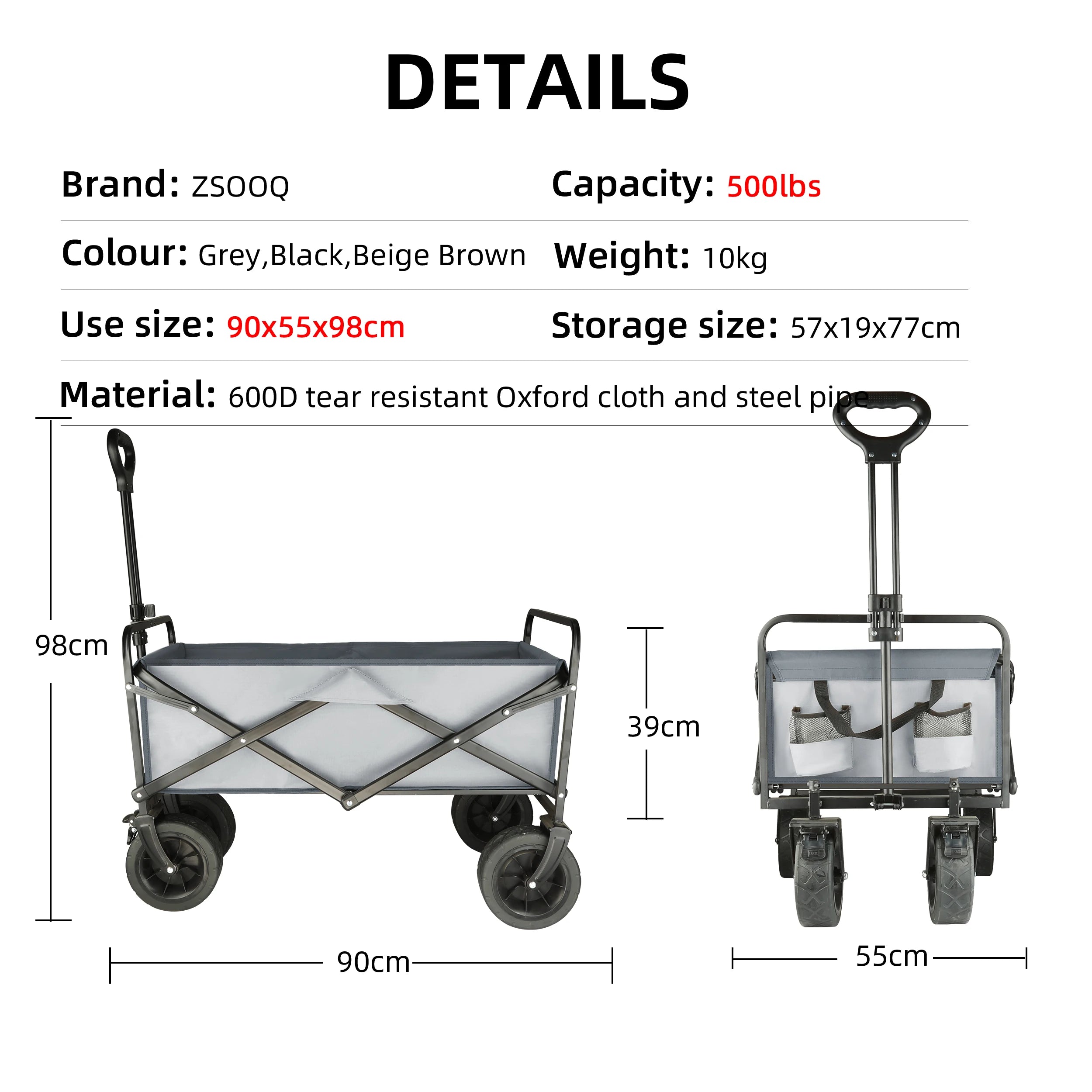 Heavy-Duty Collapsible Folding Beach Wagon Large Capacity Portable Utility Cart with All-Terrain Wheels