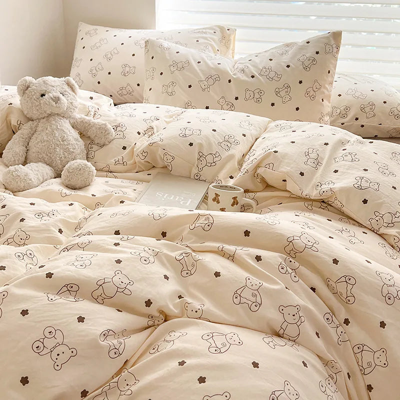 Floral Kawaii Bed Linen Set - Bed Sheet & Duvet Cover Twin / Full / Queen / King (3-4 Pc)