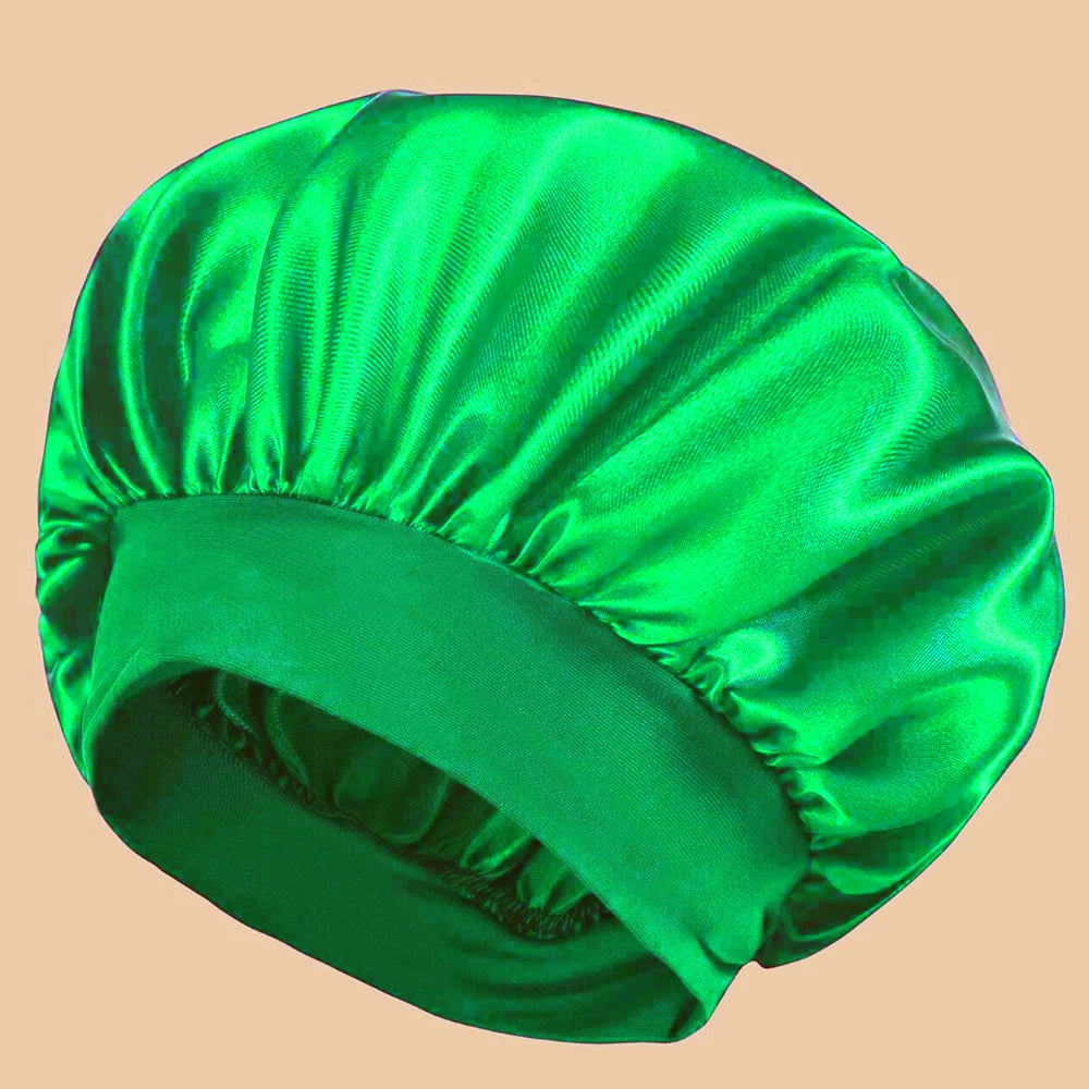 Satin Wide-Brim Shower Cap Sleep Bonnet - Single - 16 Colors