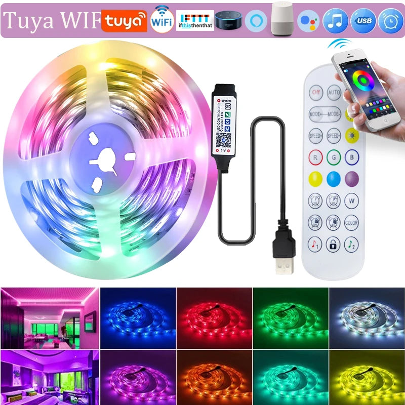 WiFi USB 5050 RGB LED Strip Lights — Flexible RGB Tape for TV & PC Backlight, App & Voice Control, Available 1–20m (3.3–65.6 ft)