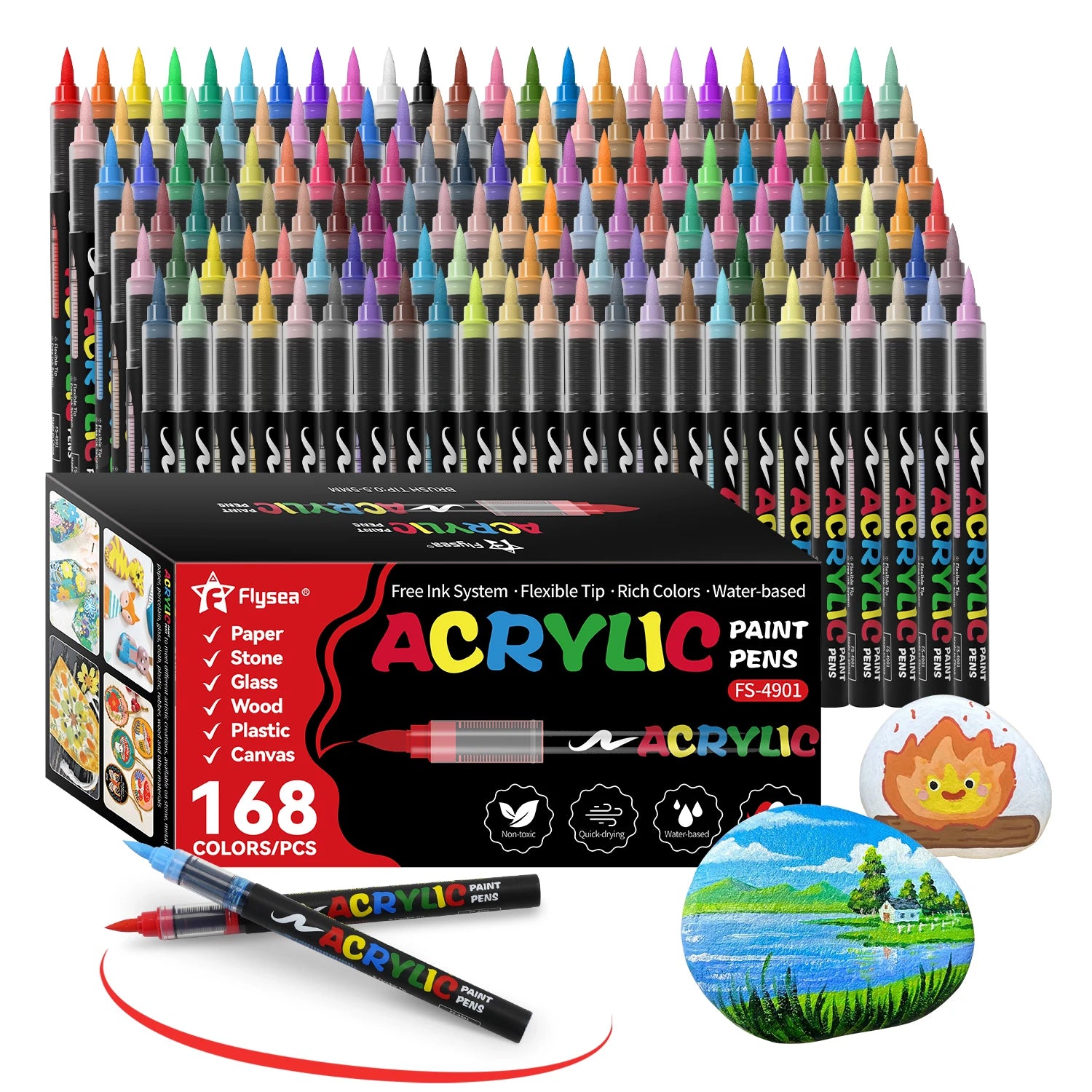 Acrylic Paint Brush Marker Set – Soft Brush Tip with Automatic Ink Control | Paint Pens for Wood, Stone, Glass, Canvas & Fabric
