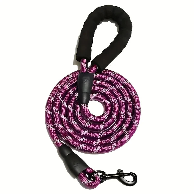 Reflective Padded Handle Dog Leash — Heavy-Duty Double Traction Rope for Strong Dogs with Metal Clip