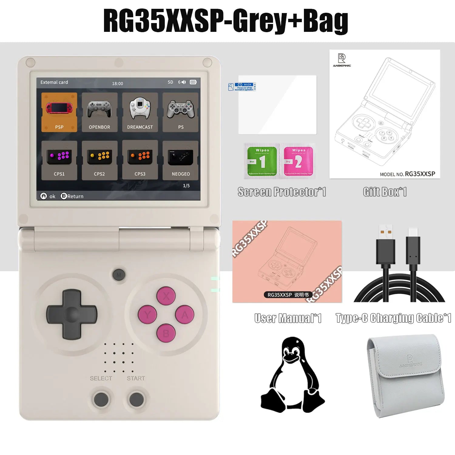 3.5-inch (8.9 cm) IPS Flip Handheld Retro Game Console – 64GB Storage, HDMI TV Output, 5,500+ Preloaded Games, Wi-Fi & Bluetooth