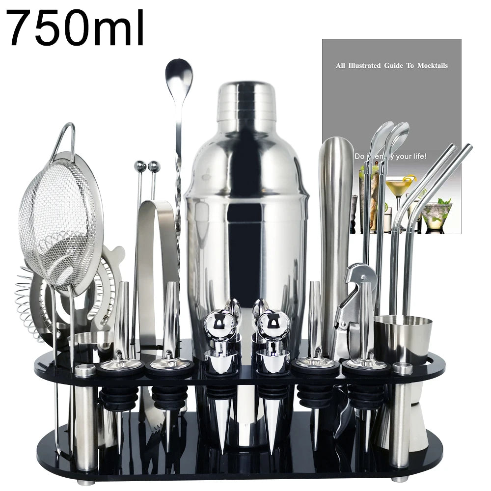 13-22 Pc Boston Cocktail Bar Tool Set – Stainless Steel Shakers 750ml/600ml with Acrylic Holder