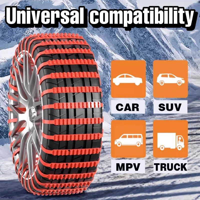 Universal Anti-Slip Snow Chains for Cars & Motorcycles — 95 cm (37.4 in) Emergency Tire Traction Straps for Snow, Mud & Off-Road